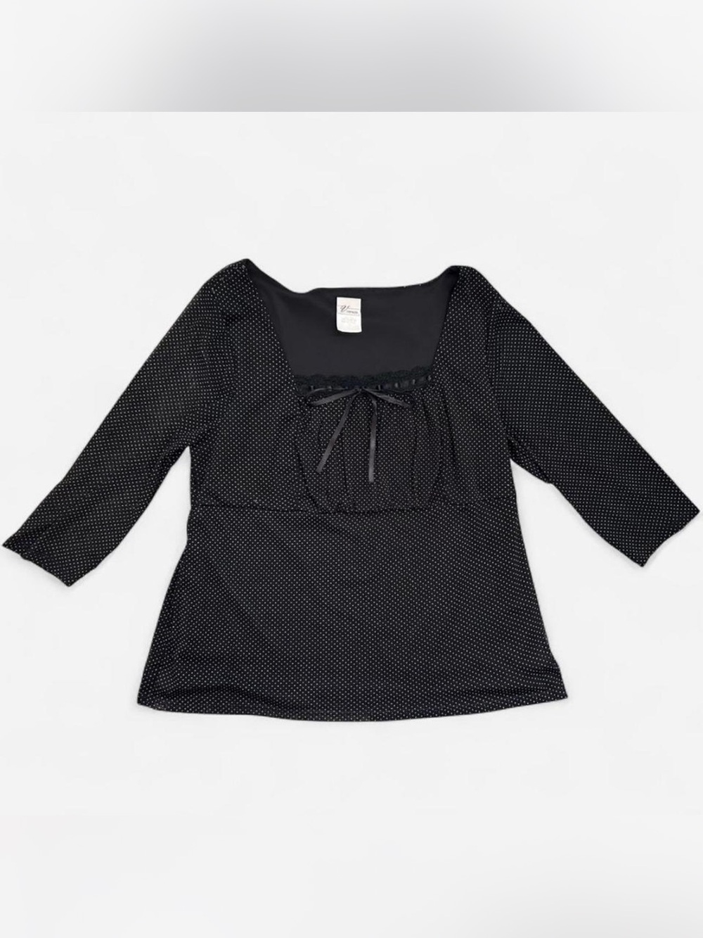 Y2K black white polka dot long sleeve top with bow detail Venezia Size 14/16